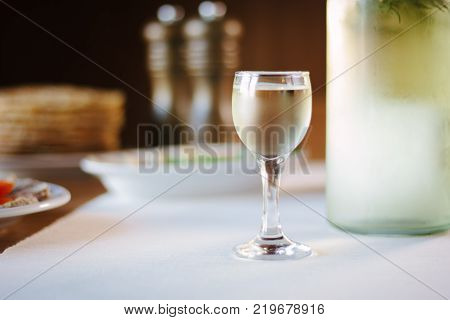 Ukranian gorilka - national alcohol drink in small glass