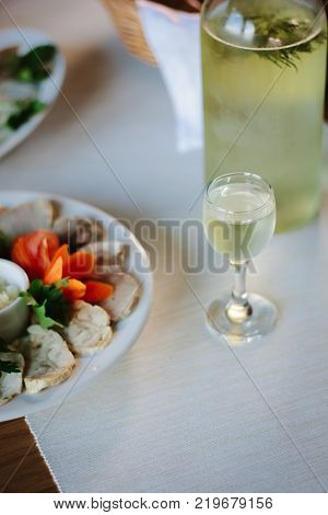 Russian vodka in glass on holiday table