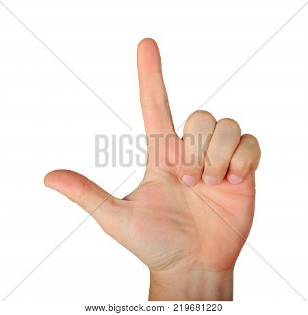 Gesture finger snapping or  mean sign, lame or loser gesture with L fingers isolated on white background