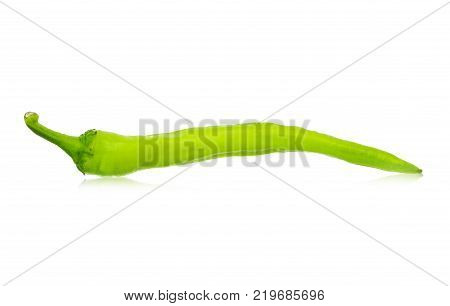 green narrow hot spicy chili pepper isolated on white background