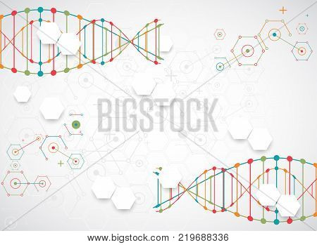 Science Template, Wallpaper Or Banner With A Dna Molecules.