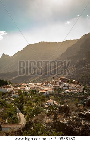 Fataga, a mountain village in Gran Canaria, Canary Islands, Spain. Vertical image