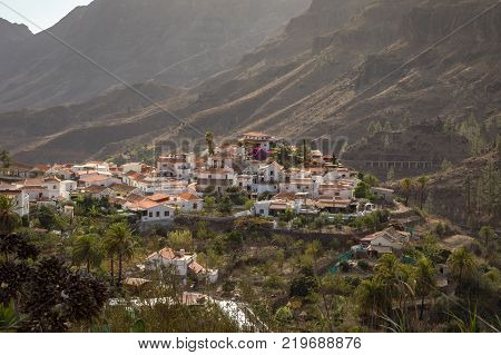 Fataga, a mountain village in Gran Canaria, Canary Islands, Spain. Surrounded by mountains.