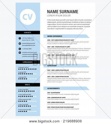 Minimalist CV template blue color vector business template