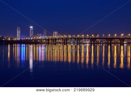 View to Paton bridge in Kiev, Ukraine