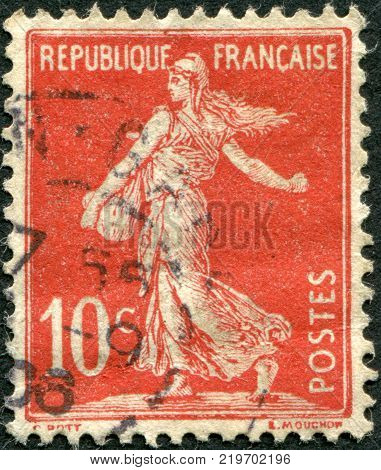 FRANCE - CIRCA 1906: A stamp printed in France depicts a sower circa 1906