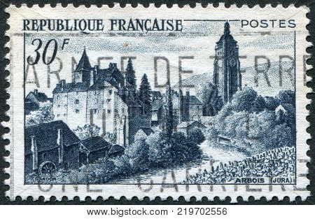 FRANCE - CIRCA 1951: A stamp printed in France shows the Chateau Bontemps Arbois circa 1951