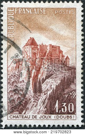 FRANCE - CIRCA 1965: A stamp printed in France shows the Fort de Joux circa 1965
