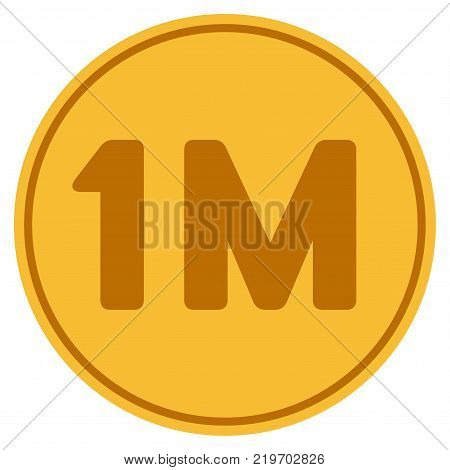 One Million golden coin icon. Vector style is a gold yellow flat coin symbol.