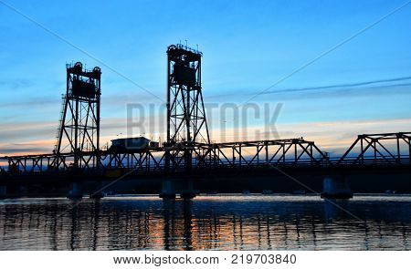 An old ship bridge at sun down