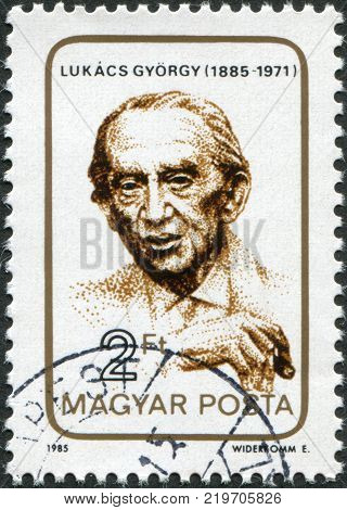 HUNGARY - CIRCA 1985: A stamp printed in Hungary is shown Gyorgy Lukacs (1885-1971) communist philosopher educator circa 1985