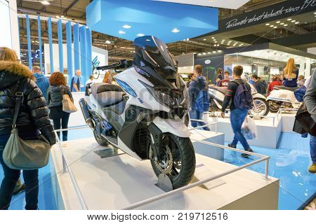 MILAN, ITALY - NOVEMBER 11, 2017: scooter on display at EICMA 2017 - 75th International Motorcycle Exhibition.