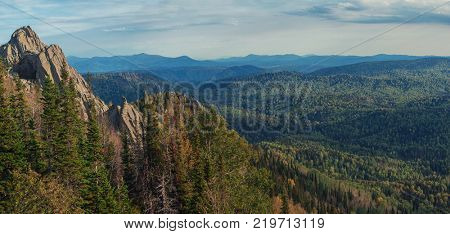Beauty view in mountains of Altai. Kolyvan range - a mountain range in the north-west of the Altai Mountains, in the Altai Territory of Russia