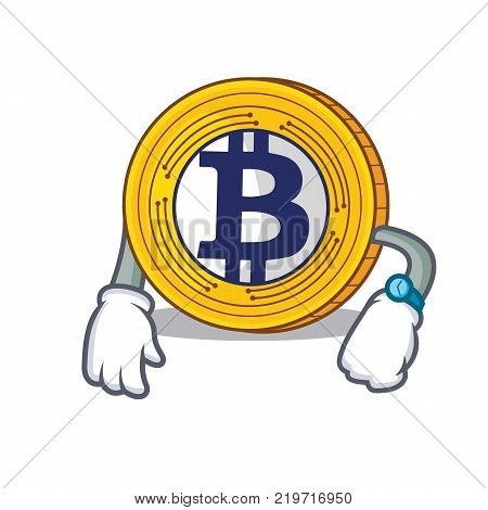 Waiting Bitcoin Gold character cartoon vector illustration