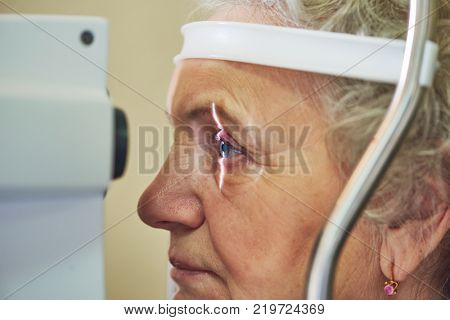 ophthalmology. eyesight check of adult female woman