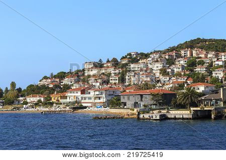 KINALIADA, TURKEY - SEPTEMBER 15 ,2017: This is a residential development and the coast of one of the Princes Islands in the Sea of Marmara - the Kinaliada Island.