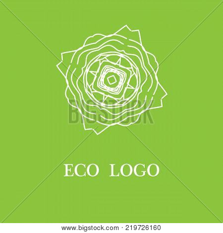 Vector template for logotype design and emblem with stylized flower - icon for yoga studios, holistic medicine centers, natural cosmetics.