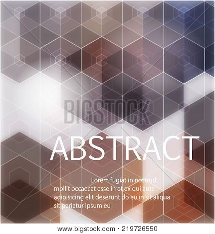 Abstract geometric background from hexagons. Brown and green geometric shapes with sample text.