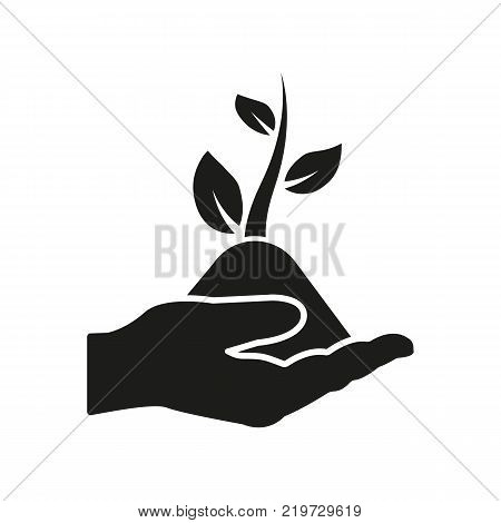 Hand holding sprout icon. Plant, organic, ecology, biology, spring symbol. Flat design. Stock - Vector illustration