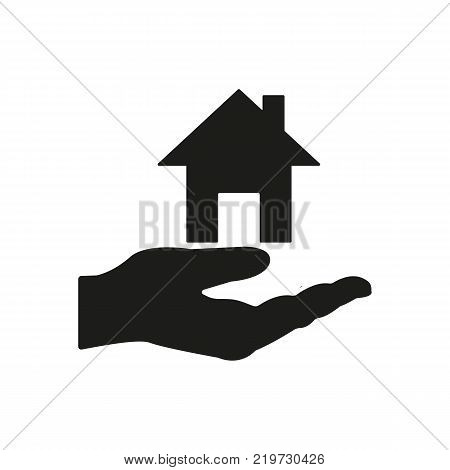 House in hand icon. Realty, realtor, rental housing symbol. Flat design. Stock - Vector illustration
