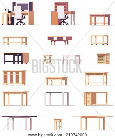 Vector low poly table and desk set