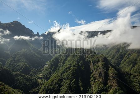 Pico do Arieiro seen from Balcoes Viewpoint Ribeiro Firo Madeira Portugal