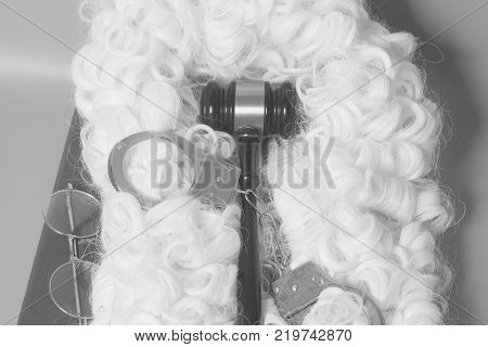 set for judge:judge wig, handcluffs,judge gavel,book end eyeglasses