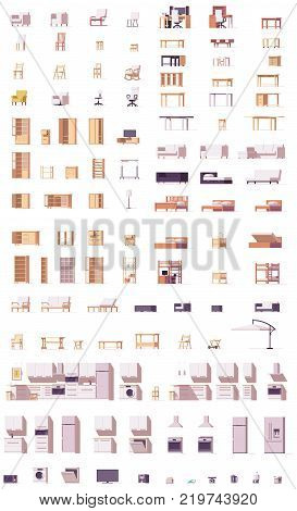 Vector furniture set. Includes chairs, sofas, cabinets, patio and kitchen furniture