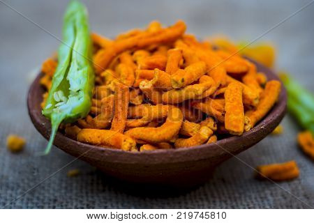 Close Up Of Indian Snack Spicy Gathiya/garlic Gathiya