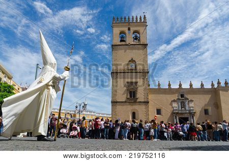 Badajoz Spain sunday. april .9. 2017 Fraternity and Brotherhood of the Triumphal Entry of Christ in Jerusalem Holy Christ of Peace and Our Lady of La Palma