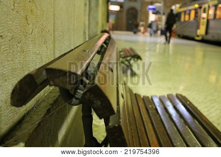 The Wooden Bench To Rest At The Train Station
