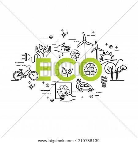 Green energy, ecology lifestyle, recycle. Vector design template in linear style for your design
