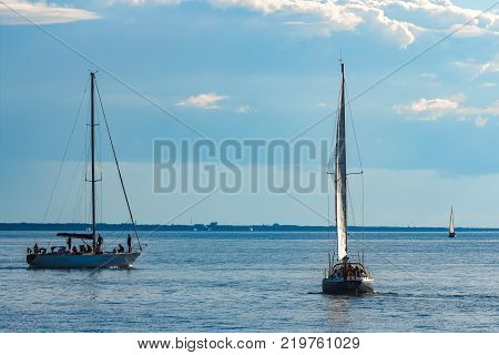 Sailboats Traveling By Baltic Sea