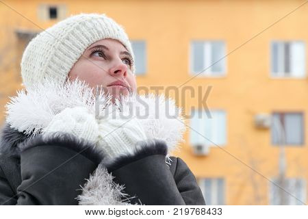 Portrait Of The Young Woman Up To Shoulders At A Wall