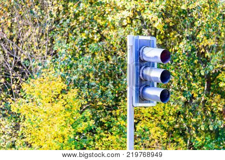 Day view of traffic light stand in uk.