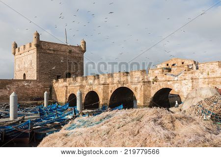 Sqala Du Port, A Defensive Tower At The Fishing Port Of Essaouira, Morocco