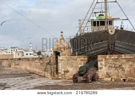 Sqala Du Port, A Defensive Tower At The Fishing Port Of Essaouira, Morocco