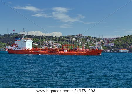 Cargo ship tanker in the Channel Bosphorus Strait international logistic sea Istanbul Turkey