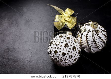 Red Christmas  Gift  Box With Red Ribbon And Fir Branches