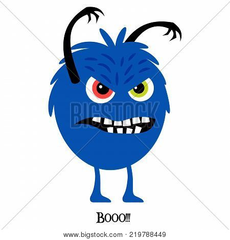 Cute print for t-shirt design with funny monster and text booo. Vector illustration