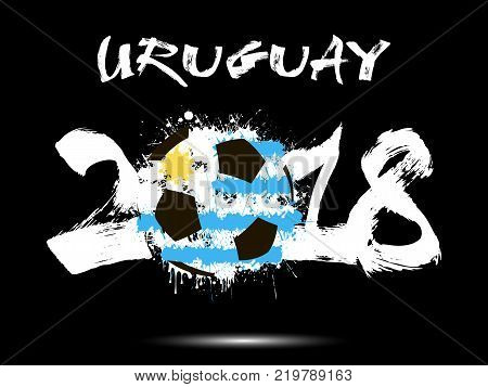 Abstract number 2018 and soccer ball painted in the colors of the Uruguay flag. Vector illustration