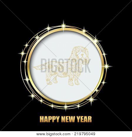 2018 Chinese New Year. Year of the dog. Vector illustration. New Year. Gold on black.