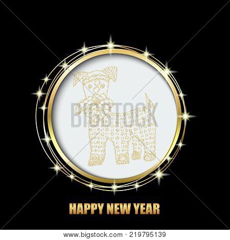 2018 Chinese New Year. Year of the dog. Vector illustration. New Year. Gold on black.