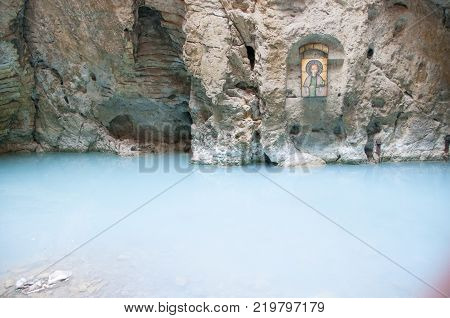 Failure of the lake and natural cave on the southern slope of mount Mashuk in Pyatigorsk.
