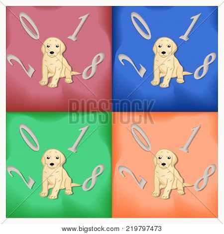 Set of cute cards with Dogs for a new 2018 year. Fun celebration design.