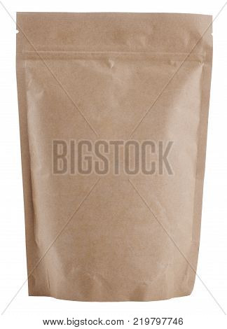 Craft paper closed package with seal isolated on white background