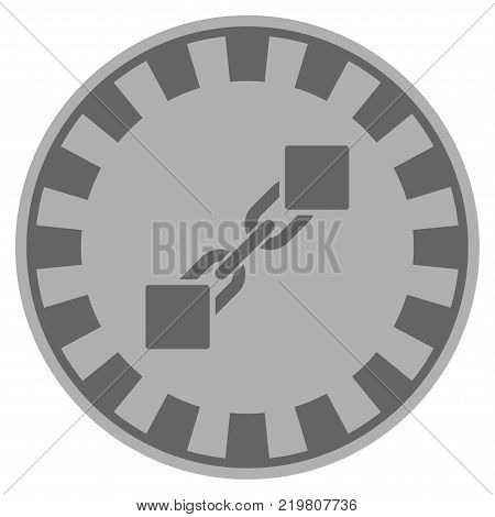 Blockchain grey casino chip pictogram. Vector style is a grey silver flat gambling token item.