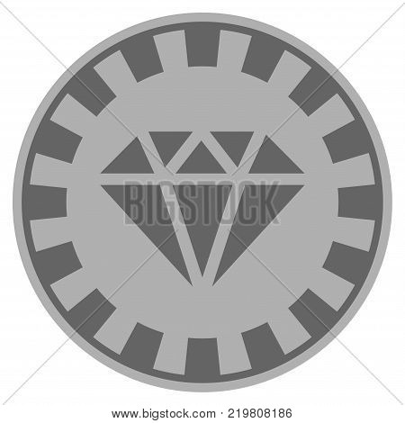Gem grey casino chip pictogram. Vector style is a grey silver flat gamble token symbol.