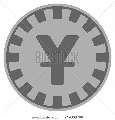 Yen silver casino chip icon. Vector style is a grey silver flat gambling token item.