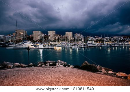 Estepona. View of the city of Estepona. Port. Malaga province, Andalusia, Spain. Picture taken - 25 december 2017.